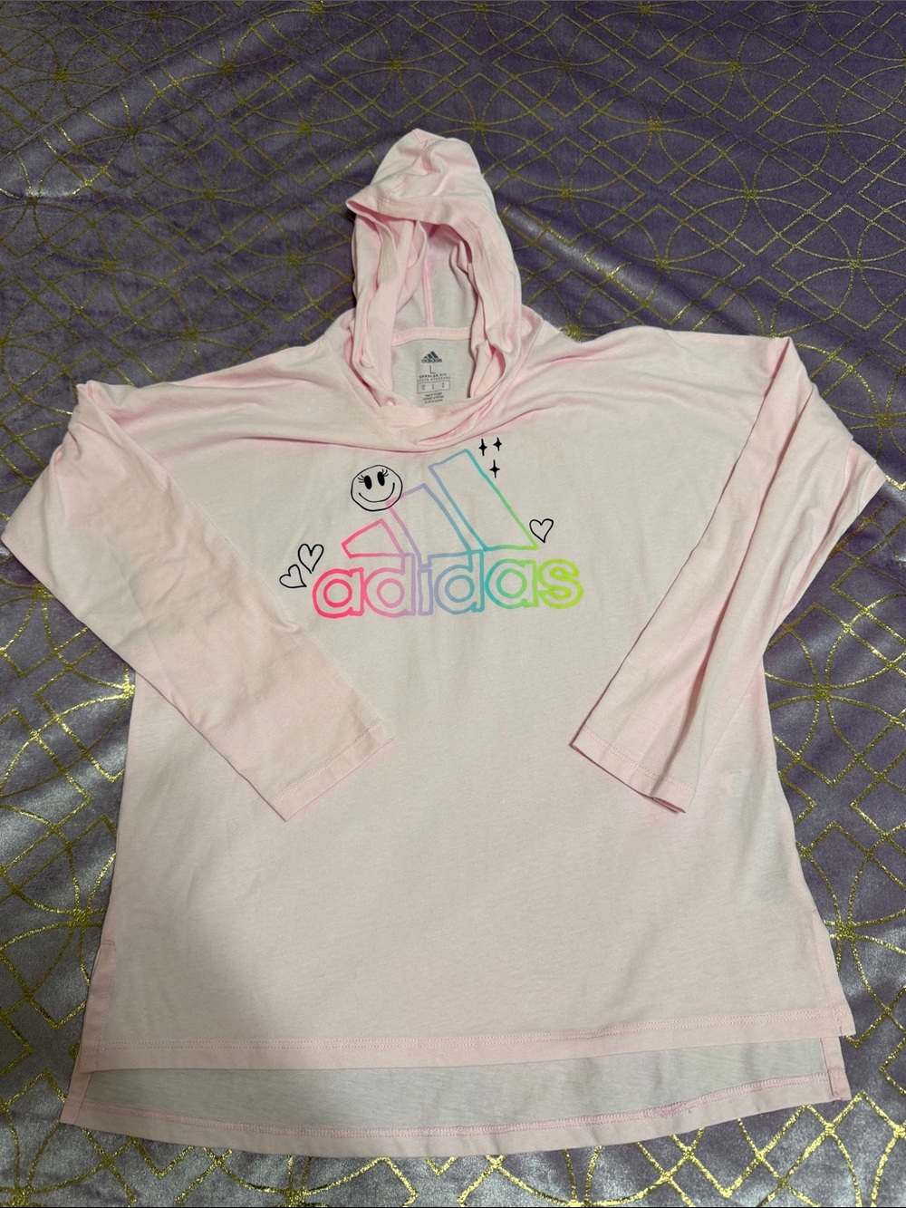 💥 KIDS Adidas Pink Hooded Long-Sleeve Logo Top
